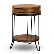 Baxton Studio Roald Vintage Rustic Industrial Walnut Brown Finished Wood and Black Finished 1-Drawer Metal End Table